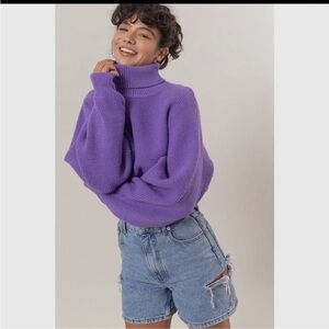 Cropped Purple Turtleneck Sweater for Women